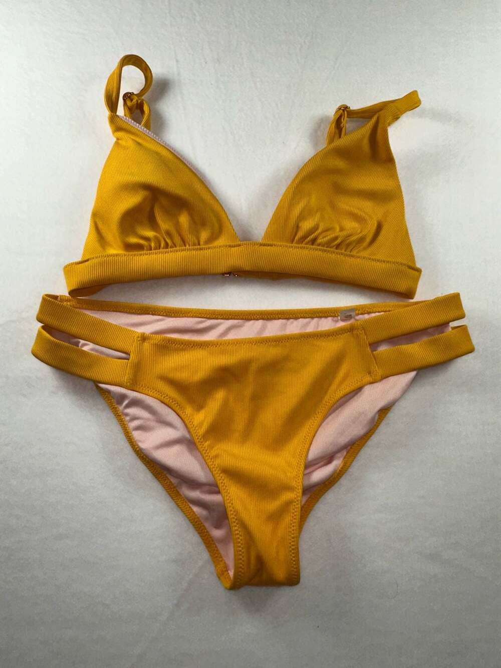 Shade & Shore Mustard Yellow Ribbed Triangle Bikini Set